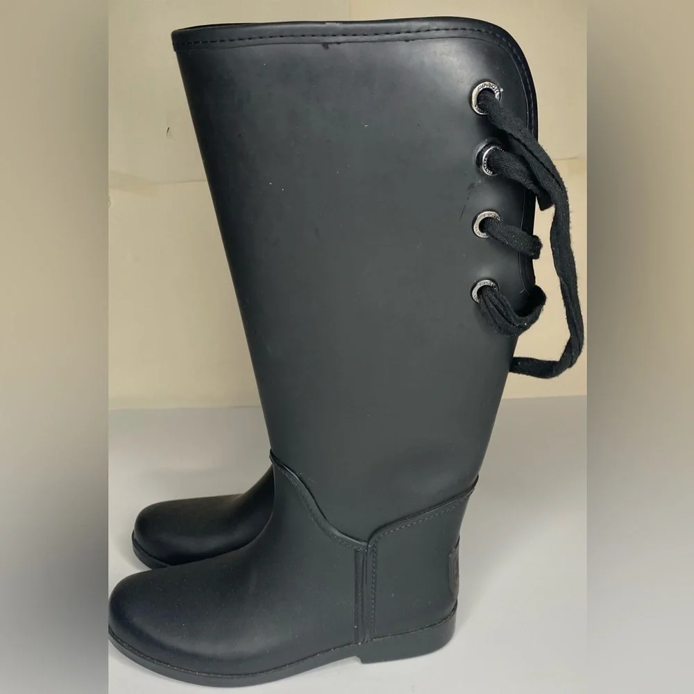 Coach Tristee Matte Black Signature Lined Rain Boots - Women’s Size 8b